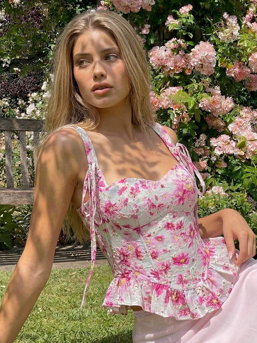 Pink Floral Corset Top