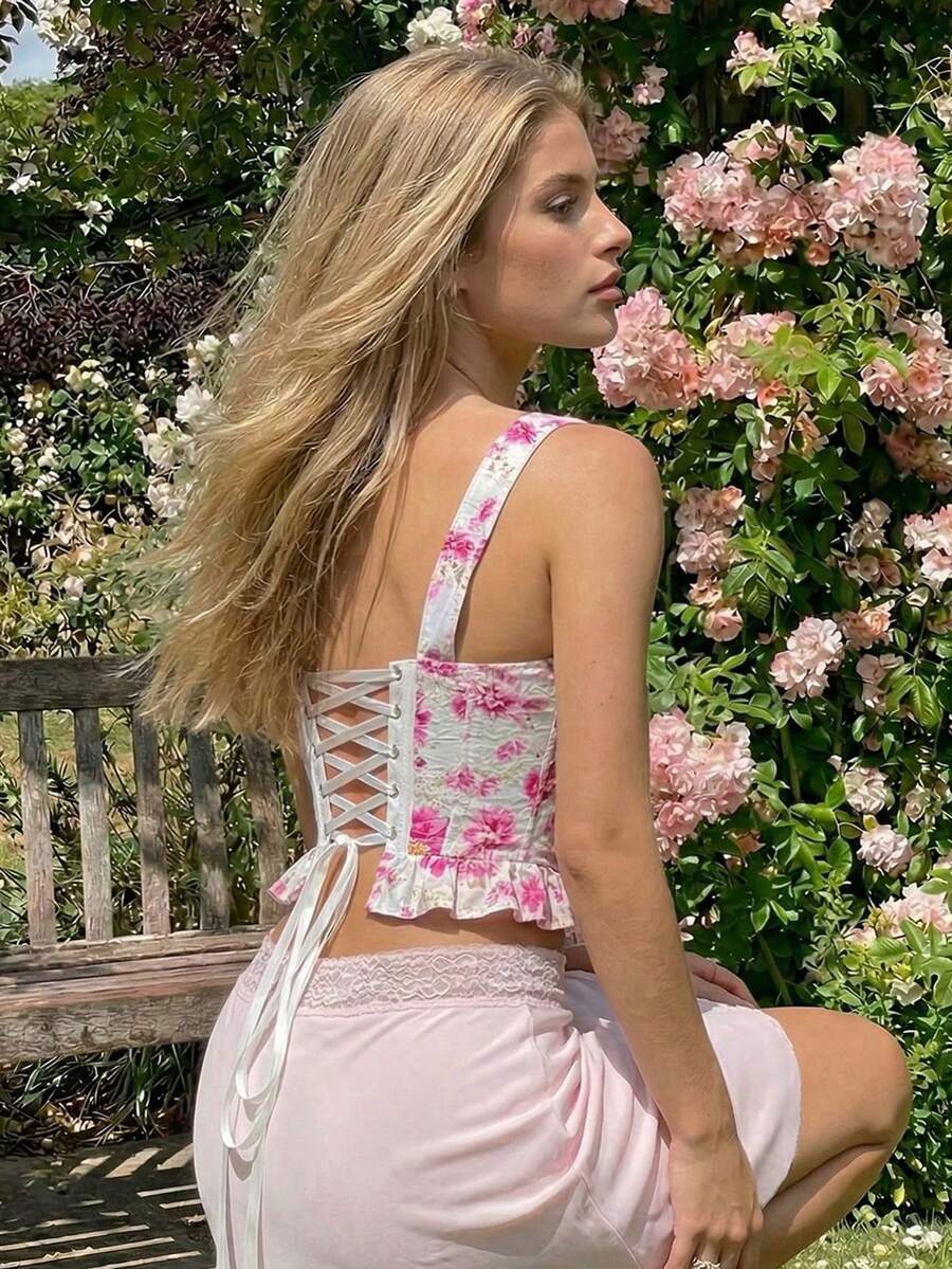 Pink Floral Corset Top